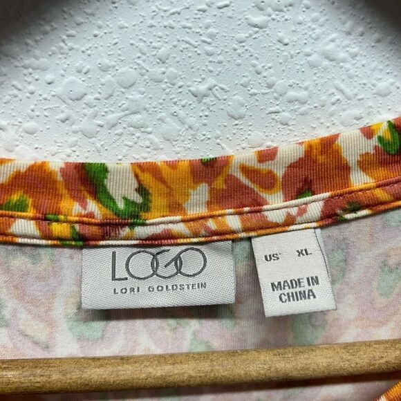LOGO By Lori Goldstein Orange Multicolor Abstract Geometric Print Top Size XL - Picture 7 of 14